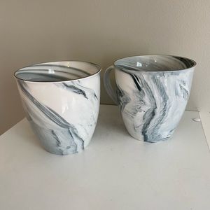 Set of large white marble mugs